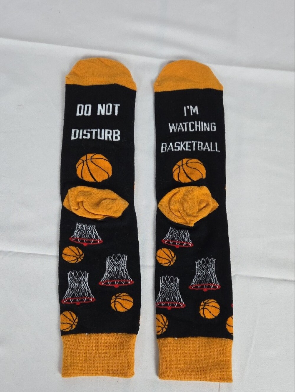 Basketball Pattern Black & Gold Crew Socks - Women